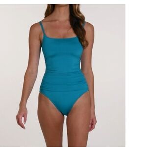 Teal La Blanca Jewel Toned Tummy Control Ruched Swimsuit